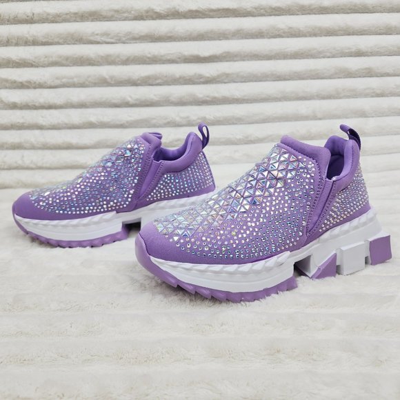 Presto Light Weight Slip on Purple Rhinestone Sneakers - Running Shoes J - Picture 8 of 14